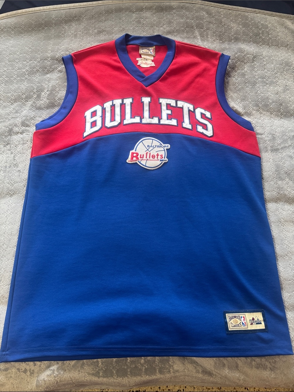 Washington Bullets Vintage Style Sleeveless Jersey - Red & Blue (Length Long)